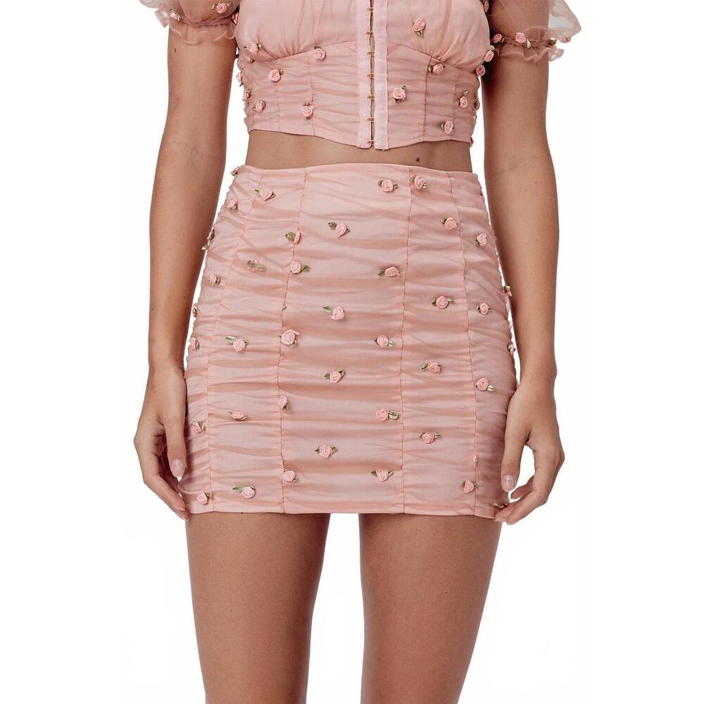 NEW FOR LOVE & LEMONS jasmine rosette mini skirt in peach